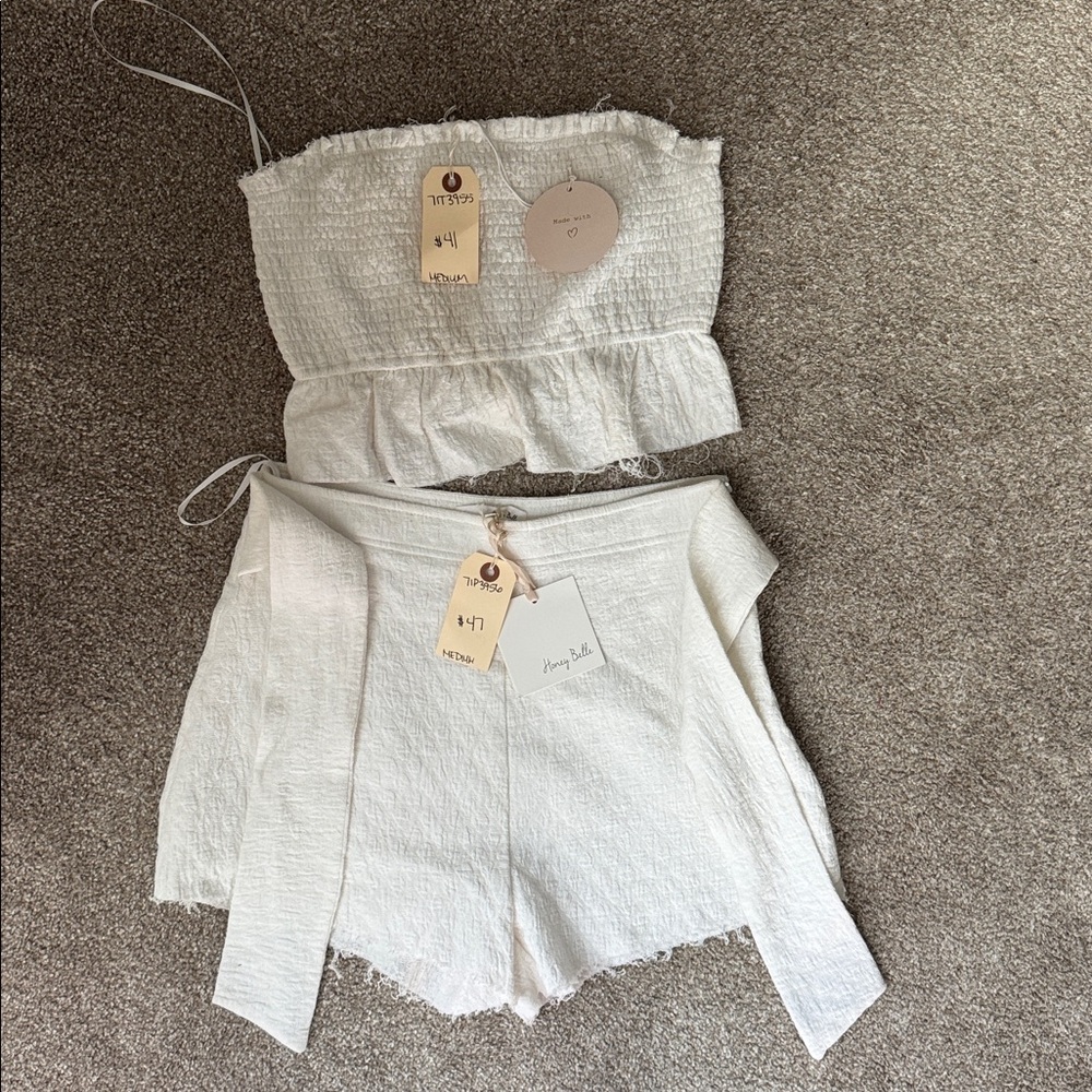 White Strapless Ruffle Two Piece Set - Picture 2 of 2